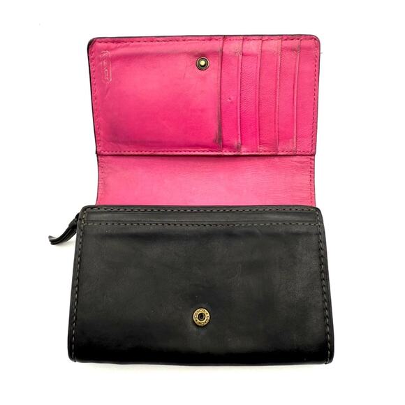 Coach Bleecker Wallet Black Leather Embossed Signature Carriage Logo Pink Lining - Picture 6 of 15